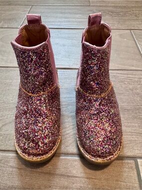 Crew Cuts Girls' Pink Glitter Chelsea Boots - Sparkle Kids Shoes